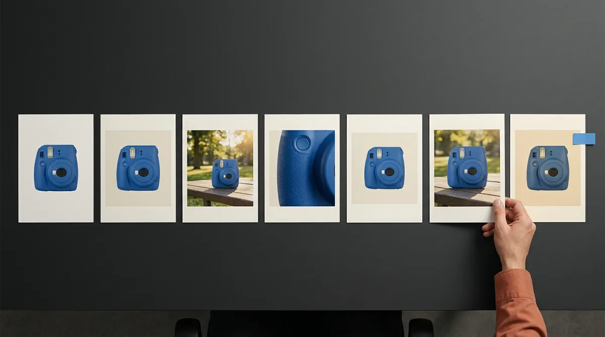 One blue product explored through a consistent set of campaign directions and a selected refinement