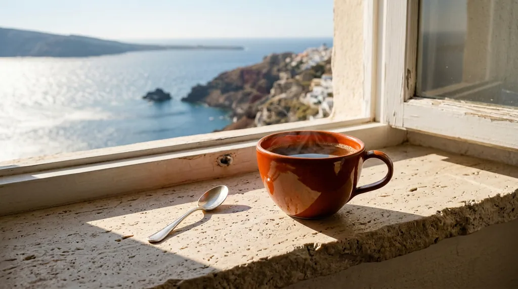 The generated edit with terracotta-orange glaze and a similar coastal composition.