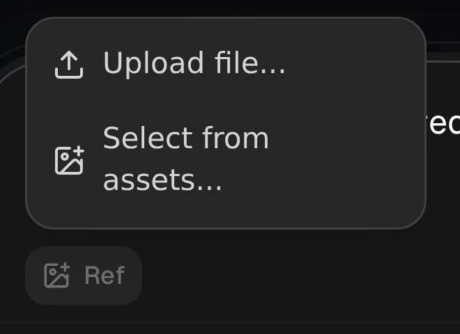 The Ref menu offers Upload file and Select from assets in the Prompt Bar.